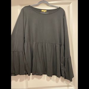 XL Piko Black Babydoll Long Sleeve Top